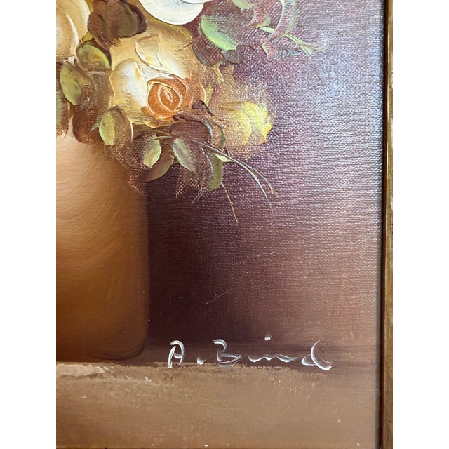 A beautifully composed original oil painting on canvas, depicting a classic floral still life with a full bouquet of roses...