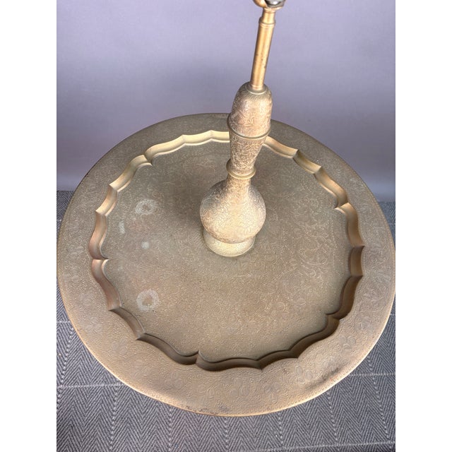 1950s Moroccan Etched Brass Floor Lamp With Tray Table For Sale - Image 10 of 10