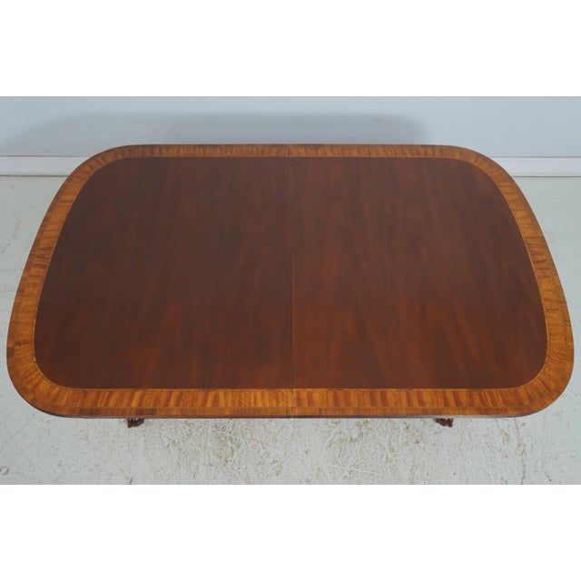 Queen Anne Councill Craftsmen Mahogany Inlaid Double Pedestal Dining Table For Sale - Image 3 of 18