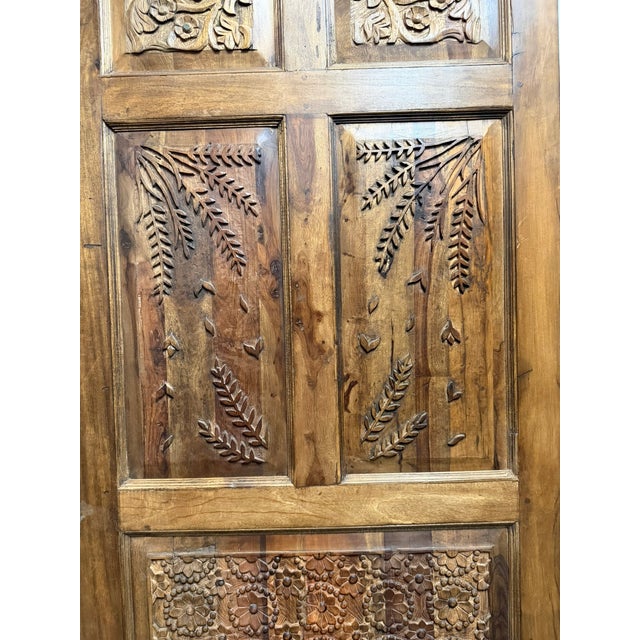 Mid-Century Modern Vintage Artistic Carved Indian Wooden Door | Floral Hand-Carved Barn Door Statement Piece 96 For Sale - Image 3 of 7
