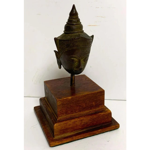 Mid 20th Century Mid 20th Century Miniature Bronze Thai Buddha Head - a Pair For Sale - Image 5 of 13