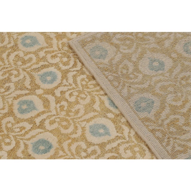 Beige Rug & Kilim’s Block Print Rug With Gold and Blue Dense Floral Pattern For Sale - Image 8 of 10