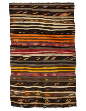 1960s Vintage Kilim Rug- 5′10″ × 9′4″