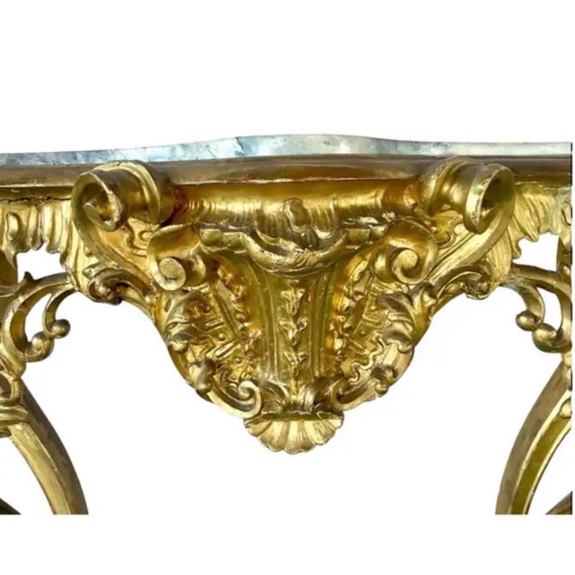 French French Louis XV Style Giltwood Console Table With Marble Top For Sale - Image 3 of 18