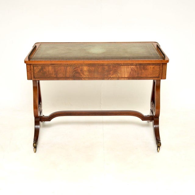 Antique Regency Leather Top Desk, 1930s For Sale - Image 4 of 11