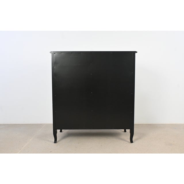 Black Lacquered French Provincial Chest of Drawers With Gilt Pulls by Tomlinson | Newly Refinished For Sale - Image 17 of 18