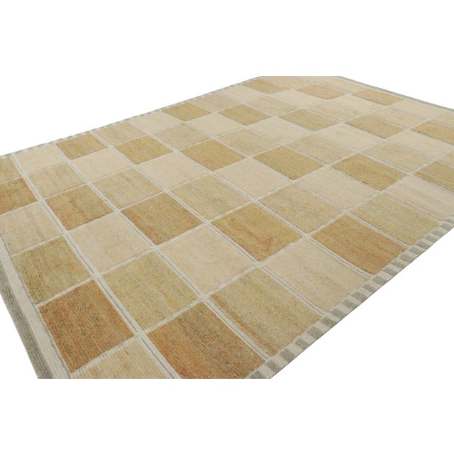 Rug & Kilim Rug & Kilim’s Scandinavian Style Rug, Beige-Brown With Square Geometric Patterns For Sale - Image 4 of 8