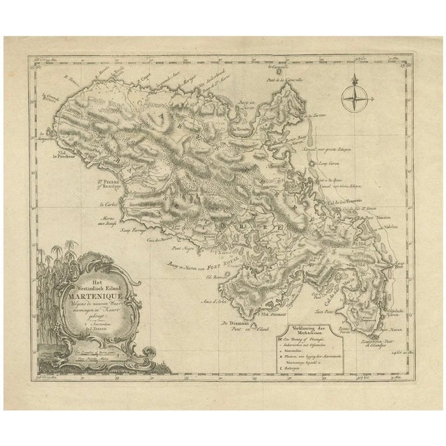 Dutch Map of Martinique in the West Indies by Isaak Tirion, 1765 For Sale