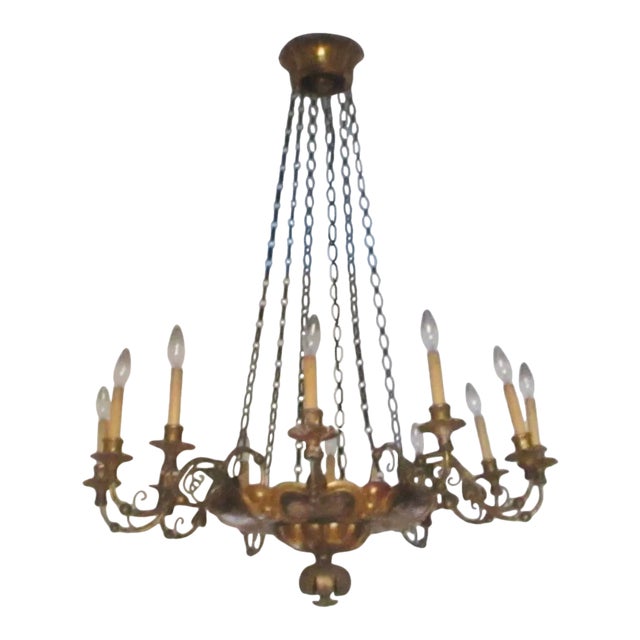 Vintage 1930s Belle Epoche 12 Arm Chandelier For Sale
