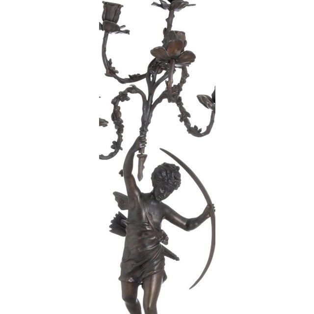 Sculpture - Five-light chandelier; in bronze and marble - 19th century. French, 19th century; in bronze; set on a marble...
