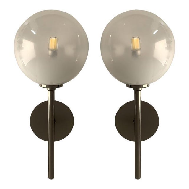 Gradient White Sphere in Black Nikel Wall Sconces, Set of 2 For Sale - Image 9 of 9