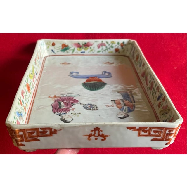 Ceramic Antique 19th Century Chinese Export Famille Rose Porcelain Footed Tray For Sale - Image 7 of 18