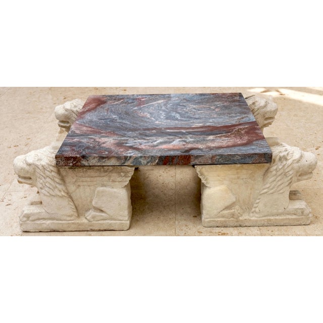 Neoclassical Monumental Italian Florentine Lion Coffee Table with Breccia Marble Top For Sale - Image 3 of 16