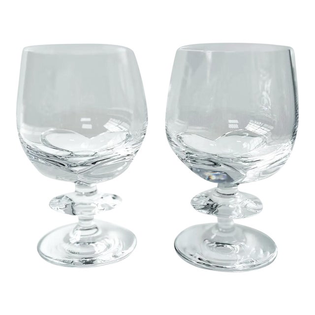 1990s Mid Century Modern Lalique ‘Blois’ Crystal Sherry Glasses - Set of 2 For Sale