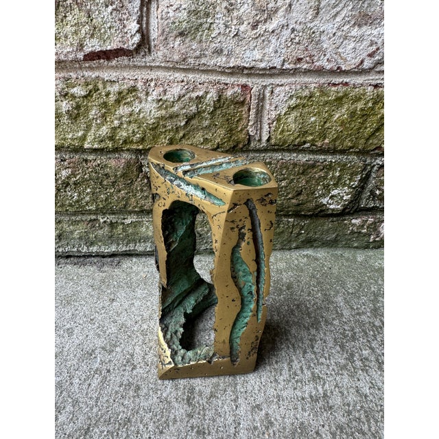 Brutalist 1960s Brutalist Solid Bronze Double Candle Holder For Sale - Image 3 of 16