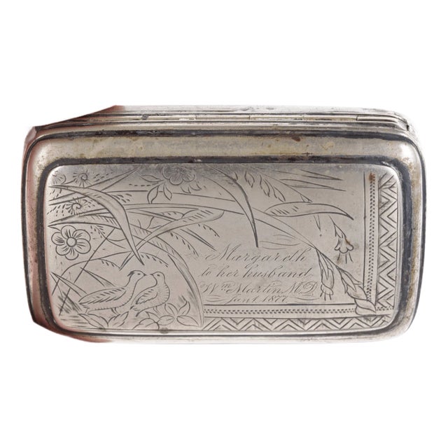 c1877 Engraved Quails Snuff Box with inscription For Sale