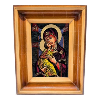 Ukrainian Reverse Glass Icon “Virgin of Tenderness” by Natalia Khatsko, 2002 For Sale