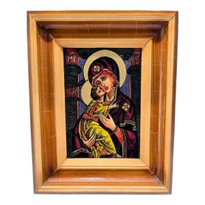 Ukrainian Reverse Glass Icon “Virgin of Tenderness” by Natalia Khatsko, 2002
