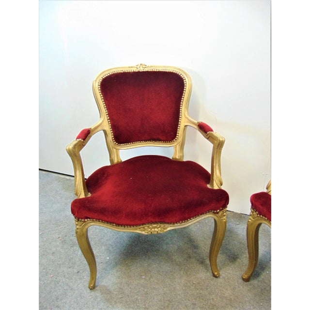 Early 20th Century Louis XV Gold Gilt Red Velvet Chairs - a Pair For Sale - Image 5 of 9
