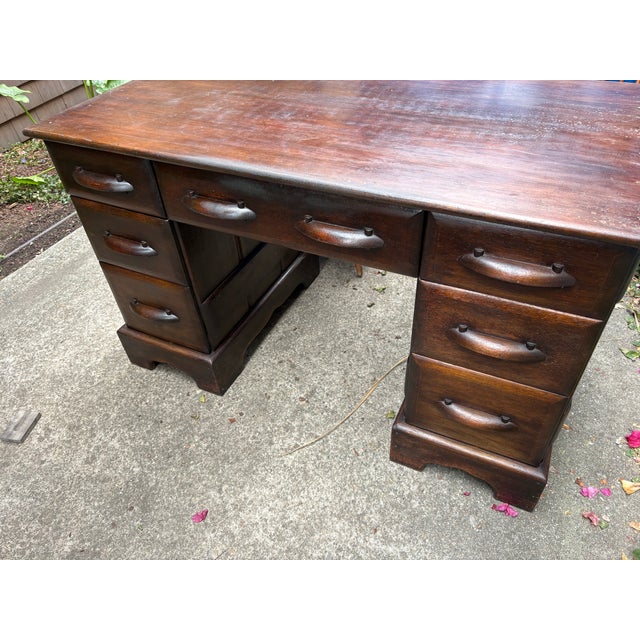 1950s 1950s Brown-Saltman “Montecito” Solid-Wood Double-Pedestal Desk — Labeled, Los Angeles For Sale - Image 5 of 12