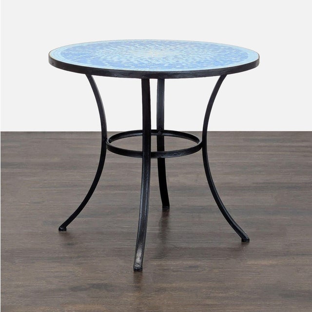 Traditional Crate & Barrel Round Mosaic Tile Patio Table With Metal Base For Sale - Image 3 of 6