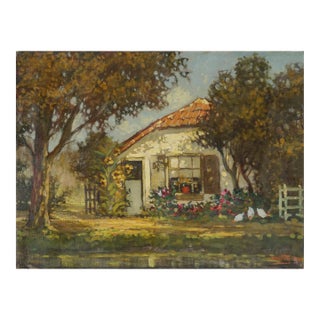 Early 20th Century Dutch Impressionist Summer Cottage With Chickens For Sale