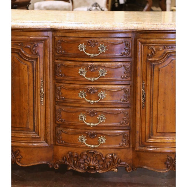 Early 20th C. French Louis XV Marble Top Carved Walnut Four-Door Buffet Enfilade For Sale In Dallas - Image 6 of 14