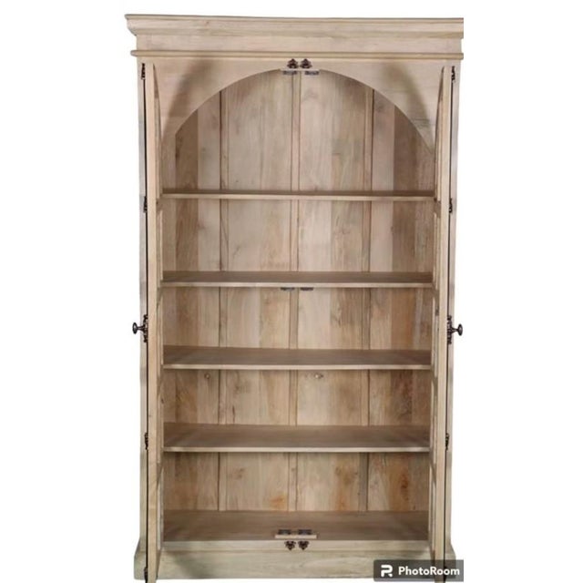 Coastal Modern Coastal 2-Door Arch Glass Solid Mango Wood Bookcase For Sale - Image 3 of 4
