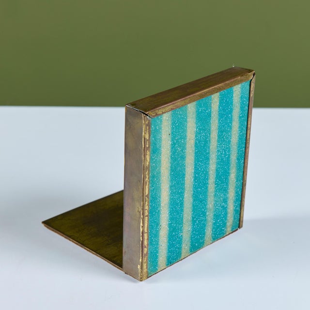 Pair of Jade Snow Wong Turquoise Enamel Bookends For Sale - Image 4 of 12