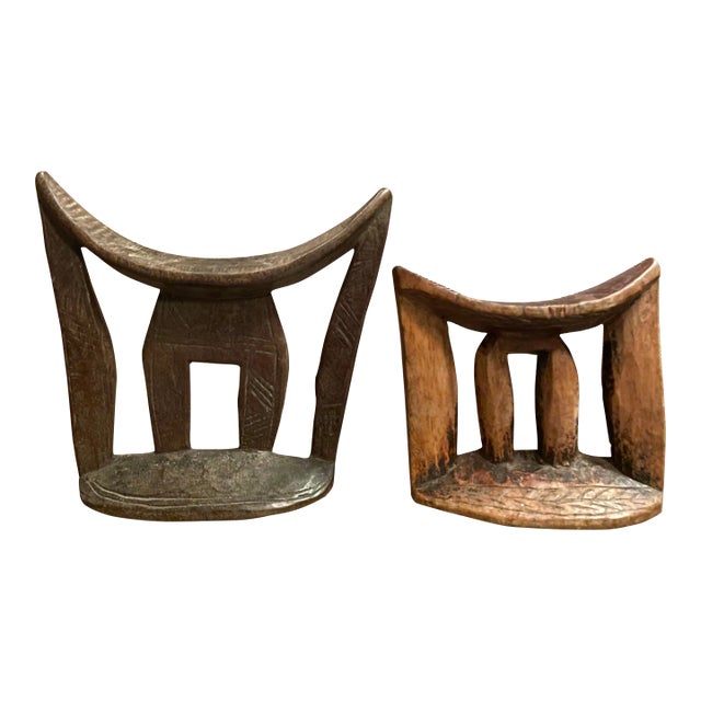 African Carved Arussi Headrests- a Pair For Sale