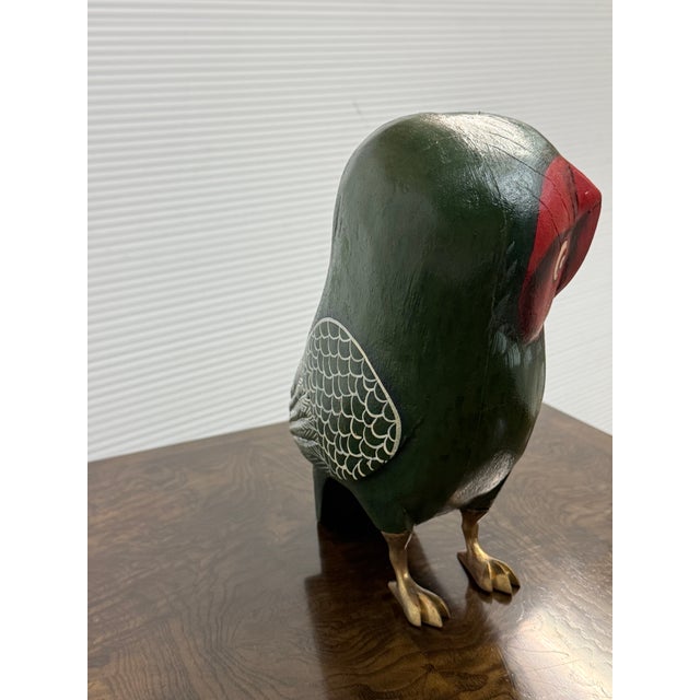 Green Sudha Hand-Painted Wooden Owl Figurine For Sale - Image 8 of 12