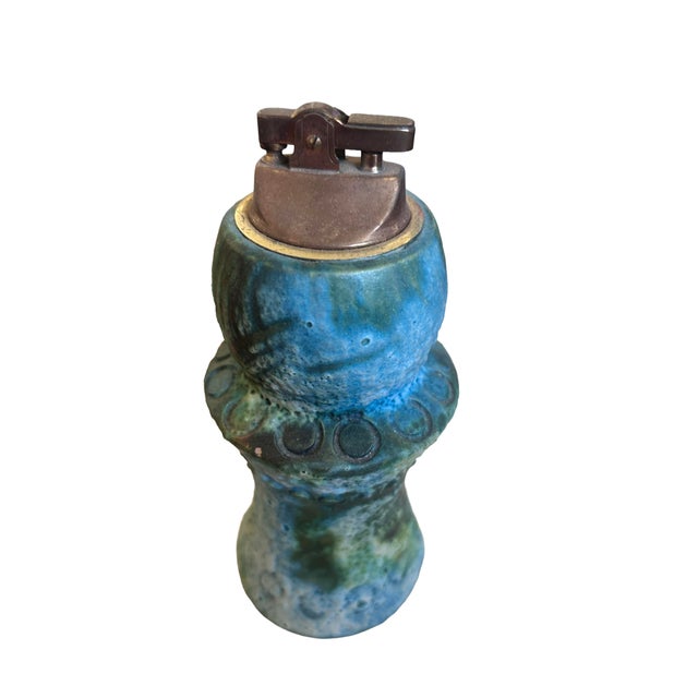 Beautiful Tall table lighter by Alvino Bagni in ‘Sea Garden’. The Glaze is textured mottled turquoise blue with black and...
