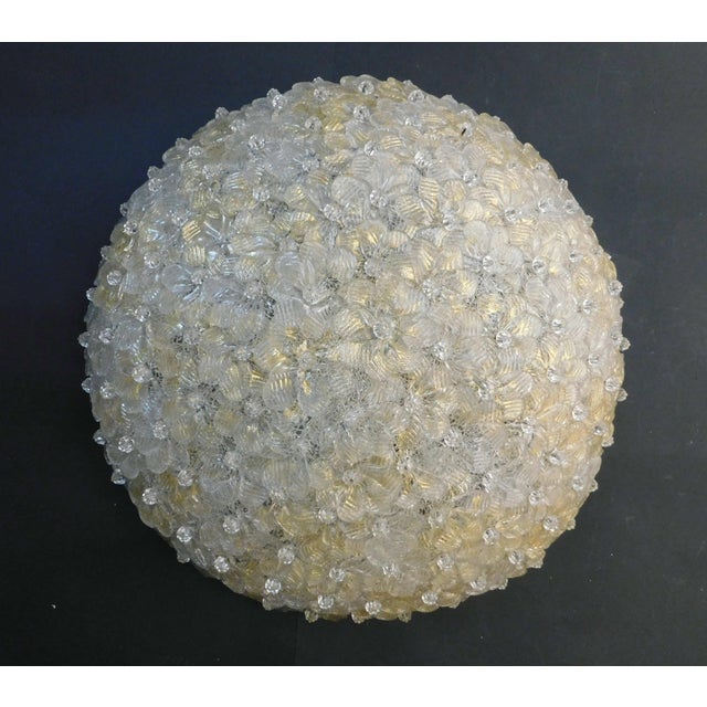 Vintage Italian flush mount with clear and gold hand blown Murano glass flowers / Made in Italy in the 1960s by Barovier e...