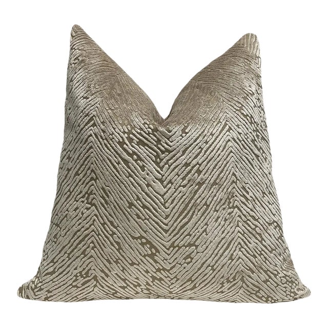 Beige Velvet Animal Print Throw Pillow With Feather Down Insert For Sale
