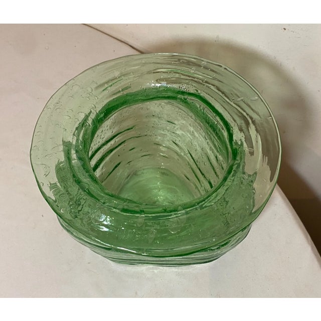 1970s Vintage Blown Green Glowing Vaseline Blacklight Collectible Glass Vase Antique For Sale - Image 5 of 12