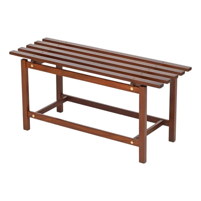 Mid-Century Modern Bench in Teak Wood and Brass, Italy, 1960s For Sale