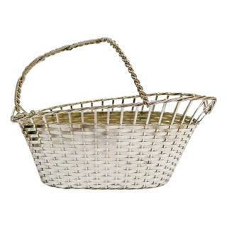 1960 French Woven Silverplate Wine Basket For Sale