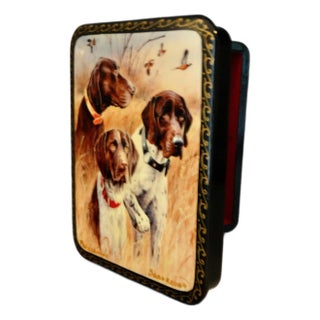 Vintage Russian Papier-Mâché Box With Sporting Dogs For Sale