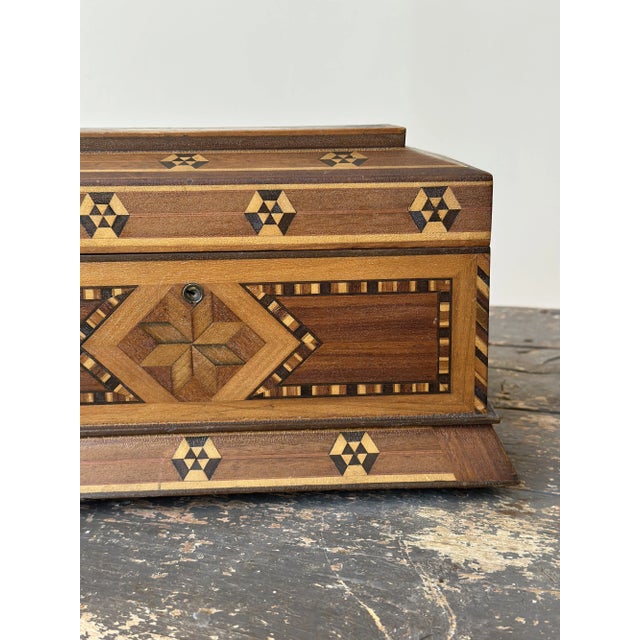 Vintage Parquetry Box With Removable Tray + Velvet Interior, Circa 1920s-30s For Sale - Image 9 of 17