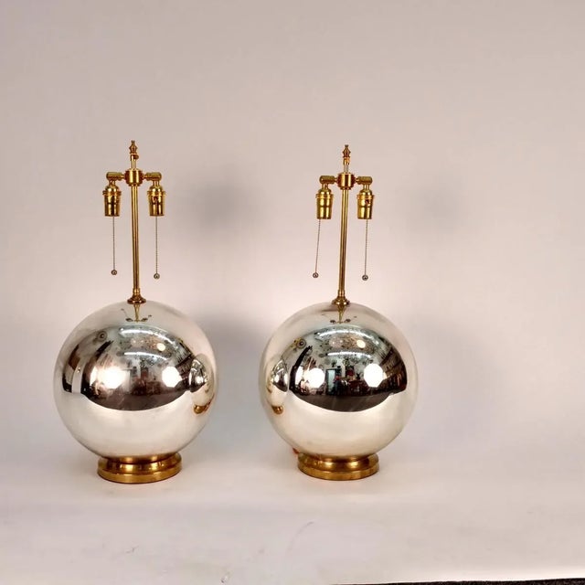 1950s Large Mercury Glass Ball Lamps - A Pair For Sale - Image 5 of 7