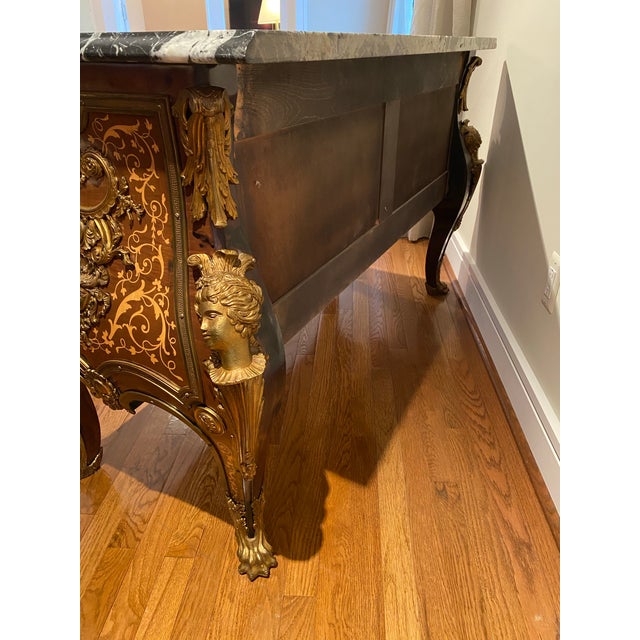 19th Century Antique Louis XV Style Tortoiseshell Boulle Marquetry Commode Console With Marble Top For Sale - Image 10 of 11