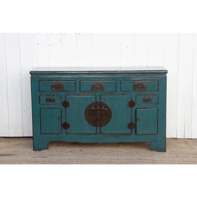 Chinese Providence Blue Lacquered Tianjin Credenza For Sale - Image 3 of 10