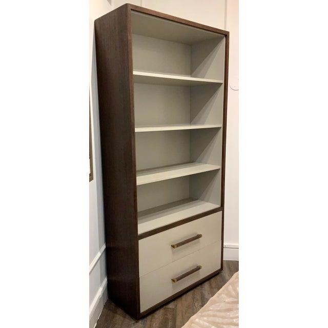 Modern Theodore Alexander Modern Gray Leather Rowley Bookcase For Sale - Image 3 of 6