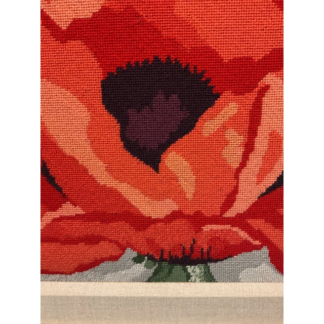 Vintage Poppy Needlepoint Matted and Framed For Sale - Image 4 of 12