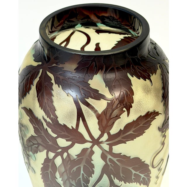 Pair of Stunning French Cameo Glass Vases in the Style of Gallé For Sale - Image 12 of 14