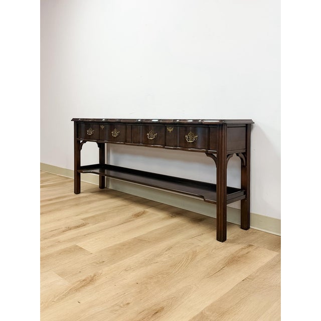 Mid 20th Century Vintage Console Table Harden Traditional Brass Pulls Hall Entry Table Sofa Table For Sale - Image 5 of 14
