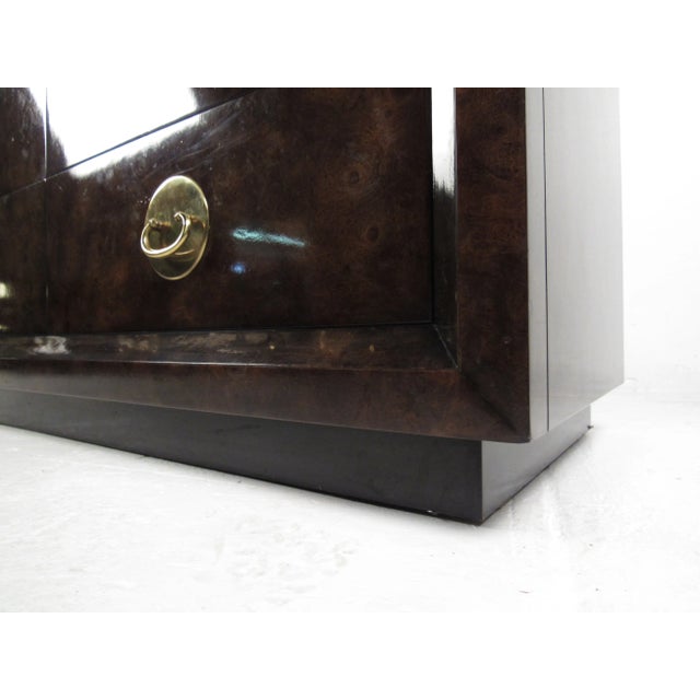 Wood Brass and Burl Wood Dresser for Mastercraft by Bernhard Rohne For Sale - Image 7 of 13