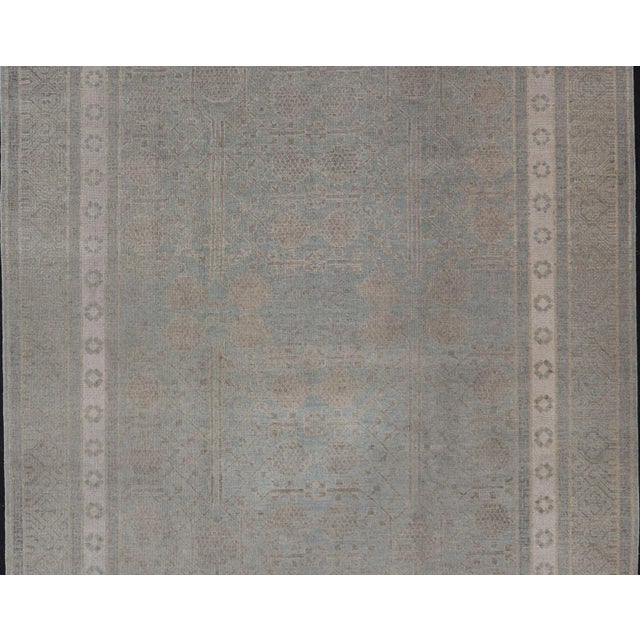 Islamic Afghan Khotan Rug With Geometric Design in Shades of Light Blue and Taupe For Sale - Image 3 of 13