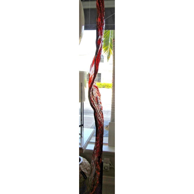 1980s Large 91" Flashed Red Molded Glass Wave Floor Sculpture on Steel Base For Sale - Image 10 of 13