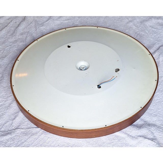 Metal Vintage Round Illuminated Wall Mirror with Teak Frame, 1970s For Sale - Image 7 of 9